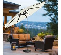Sundaze 2.7M Cream Round Garden Parasol Solar Led Lights Umbrella Tilt Crank Patio With Base