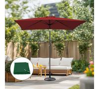 Sundaze 2X3M Wine Red Rectangle Garden Parasol Patio Canopy Crank Tilt Umbrella, Base Weights & Green Cover