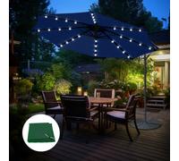 SunDaze 3M Banana Umbrella Blue W/ Base Cover Led Solar Garden Patio Cantilever Parasol