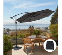 SunDaze 3M Grey Garden Cantilever Hanging Banana Parasol Umbrella With Base, Parasol Base & Weather Protective Cover