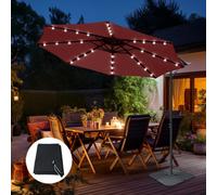SunDaze 3M Led Banana Garden Parasol Sun Shade Patio Hanging Umbrella Cantilever With Base Cover Wine Red