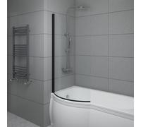 Sundaze 6mm Toughened Glass Curved Pivot P Shaped Shower Bath Screen - 1400X785mm Black
