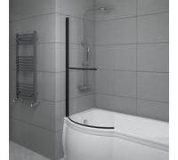 Sundaze 6mm Toughened Glass Curved Pivot P Shaped Shower Bath Screen With Towel Rail - 1400X785mm Black
