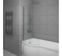 Sundaze 6mm Toughened Glass Curved Pivot P Shaped Shower Bath Screen With Towel Rail - 1400X785mm Chrome