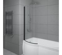 Sundaze 6mm Toughened Safety Glass Curved P Shaped Shower Bath Screen - 1400X715mm Black