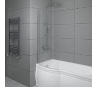 Sundaze 6mm Toughened Safety Glass Curved P Shaped Shower Bath Screen - 1400X715mm Chrome