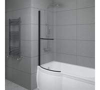 Sundaze 6mm Toughened Safety Glass Curved P Shaped Shower Bath Screen With Towel Rail- 1400X715mm Black