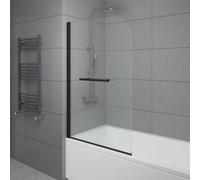 Sundaze 6mm Toughened Safety Glass Curved Pivot Shower Bath Screen With Towel Rail - 1400X800mm Black