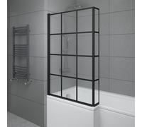Sundaze 6mm Toughened Safety Glass L Shaped Black Grid Shower Bath Screen Fixed Return