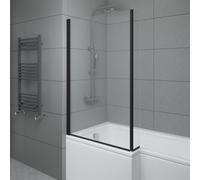 Sundaze 6mm Toughened Safety Glass L Shaped Shower Bath Screen Fixed Return Black