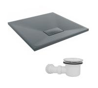 Sundaze 700 X 700mm Smc Anthracite Square Slate Effect Shower Tray With Fluidmaster 90mm Fast Flow Waste