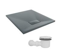 Sundaze 800 X 700mm Smc Anthracite Rectangle Slate Effect Shower Tray With Fluidmaster 90mm Fast Flow Waste