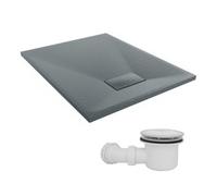 Sundaze 900 X 700mm Smc Anthracite Rectangle Slate Effect Shower Tray With Fluidmaster 90mm Fast Flow Waste