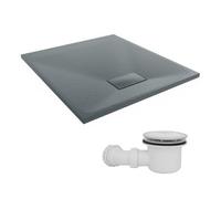 Sundaze 900 X 800mm Smc Anthracite Rectangle Slate Effect Shower Tray With Fluidmaster 90mm Fast Flow Waste