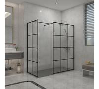 Sundaze Black Grid 8mm Walk In Shower Enclosure Wet Room Glass Screen 1100mm & 800mm With 1600X800mm Anthracite Shower Tray