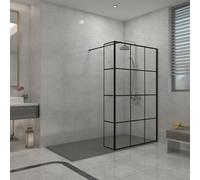 Sundaze Black Grid Walk In Shower Enclosure Wet Room Glass 1100mm & 215mm Return Panel With 1600X800mm Smc Anthracite Shower Tray