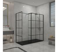 Sundaze Black Grid Walk In Wet Room Shower Enclosure 1100mm & 760mm & 215mm Flipper Panel With 1700X800mm Black Shower Tray