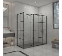 Sundaze Black Grid Walk In Wet Room Shower Enclosure 1200mm & 700mm & 215mm Flipper Panel With 1800X700mm Anthracite Shower Tray