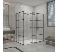 Sundaze Black Grid Walk In Wet Room Shower Enclosure 1200mm & 800mm & 215mm Flipper Panel With 1800X800mm White Shower Tray