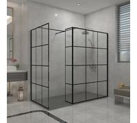 Sundaze Black Grid Walk In Wet Room Shower Enclosure 1400mm & 1000mm & 300mm Flipper Panel With 2000X1000mm Anthracite Shower Tray