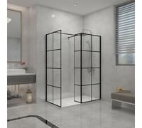 Sundaze Black Grid Walk In Wet Room Shower Enclosure 800mm & 760mm & 215mm Flipper Panel With 1400X800mm White Shower Tray