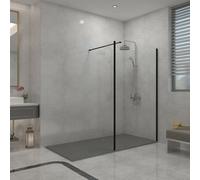 Sundaze Black Walk In Shower Enclosure Wet Room Glass 1100mm & 300mm Return Panel With 1700X800mm Anthracite Smc Shower Tray