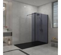 Sundaze Black Walk In Shower Enclosure Wet Room Grey Glass 1000mm & 300mm Return Panel With 1600X900mm Black Smc Shower Tray