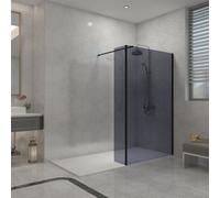Sundaze Black Walk In Shower Enclosure Wet Room Grey Glass 1200mm & 215mm Return Panel With 1800X800mm Smc White Shower Tray