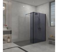 Sundaze Black Walk In Shower Enclosure Wet Room Grey Glass 1200mm & 300mm Return Panel With 1700X700mm Anthracite Smc Shower Tray