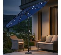 Sundaze Blue 2.7M Outdoor Garden Patio Round Parasol Umbrella Solar Led Lights Crank Tilt With Base