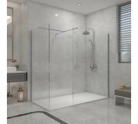 Sundaze Chrome 8mm Walk In Shower Enclosure Wet Room Glass Screen 1100mm & 760mm Panels With 1500X800mm White Shower Tray