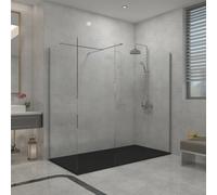 Sundaze Chrome 8mm Walk In Shower Enclosure Wet Room Glass Screen 700mm & 1100mm With 1800X700mm Black Shower Tray