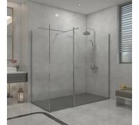Sundaze Chrome Walk In Wet Room Shower Enclosure 1100mm & 760mm & 300mm Flipper Panel With 1800X800mm Anthracite Shower Tray
