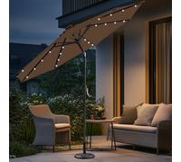 Sundaze Coffee 2.7M Round Parasol Tilt Crank Garden Umbrella With Led Solar Lights And Base