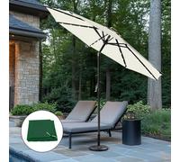 Sundaze Cream 2.7M Round Parasol Tilt Crank Garden Umbrella With Led Solar Lights, Base And Black Cover