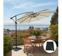 Sundaze Cream 3M Garden Patio Cantilever Banana Hanging Umbrella, Parasol Base & Weather Protective Cover