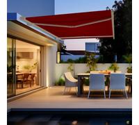 Sundaze Full Cassette Electric Awning Remote Controlled Retractable Sun Shade Shelter With Led Light 4.5X3M Wine Red