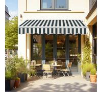 Sundaze Garden Manual Retractable Awning Patio Canopy Sun Shade Shelter Angle Adjustable 4.5X3M Green-White