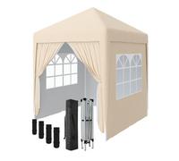 Sundaze Garden Pop Up Gazebo Party Tent Camping Marquee Canopy With 4 Sidewalls Carrying Bag Beige 2X2M