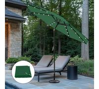Sundaze Green 2.7M Outdoor Garden Patio Round Parasol Umbrella Solar Led Lights Crank Tilt With Base, Black Cover