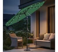 Sundaze Green 2.7M Round Garden Parasol Umbrella Outdoor Patio Solar Led Lights Crank Tilt With Base