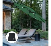 Sundaze Green 2.7M Round Garden Parasol Umbrella Outdoor Patio Solar Led Lights Crank Tilt With Base, Black Cover