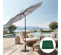 SunDaze Grey 2.7M Round Garden Patio Parasol Crank Tilt Umbrella With Base Cover