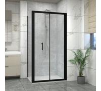 Sundaze Matt Black 1000mm Bi-Fold Door Shower Enclosure With 700mm Side Panel, White Slate Effect Shower Tray & Waste