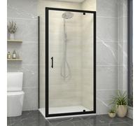 Sundaze Matt Black 1000mm Pivot Door Shower Enclosure 900mm With Side Panel, White Slate Effect Shower Tray & Waste
