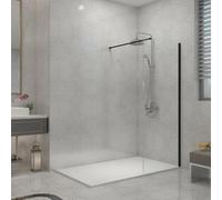 Sundaze Matt Black 8mm Walk In Shower Enclosure Wet Room Glass Screen 800mm With 1100X700mm White Shower Tray