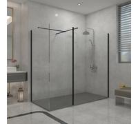 Sundaze Matt Black Walk In Wet Room Shower Enclosure 1100mm & 760mm & 300mm Flipper Panel With 1700X800mm Anthracite Shower Tray