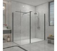 Sundaze Matt Black Walk In Wet Room Shower Enclosure 1200mm & 1000mm & 300mm Flipper Panel With 2000X1000mm White Shower Tray