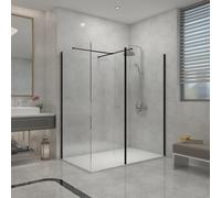 Sundaze Matt Black Walk In Wet Room Shower Enclosure 760mm & 760mm & 215mm Flipper Panel With 1400X800mm White Shower Tray