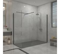 Sundaze Matte Black 8mm Walk In Shower Enclosure Wet Room Glass Screen 1100mm & 700mm With 1500X700mm Anthracite Shower Tray